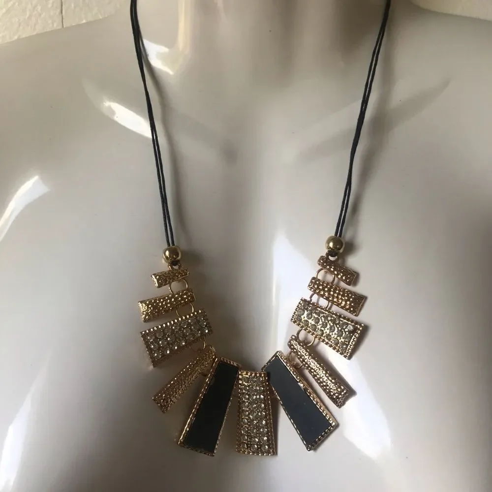 Black and gold diamond statement necklace